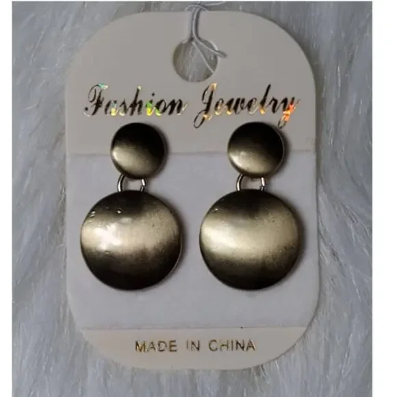 NEW Women's Jewelry Goldtone Double Round Drop Earrings - Picture 2 of 3